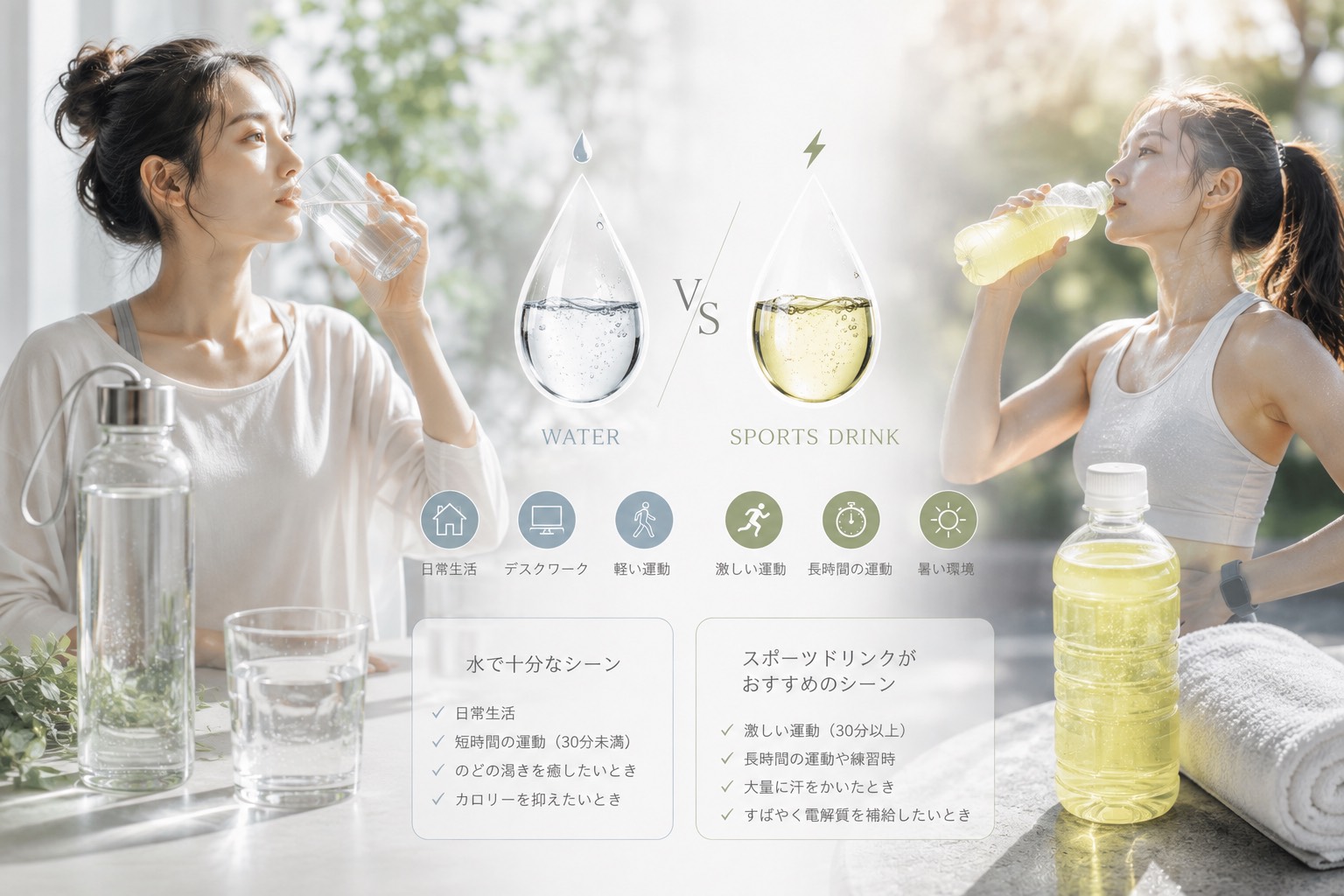 水とスポーツドリンク ― シーンによって選び方は変わる？